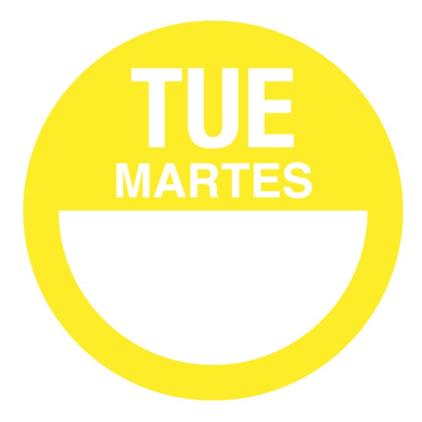 Dissolvable DaySpots - Tuesday/Martes 3" circle White w/Yellow